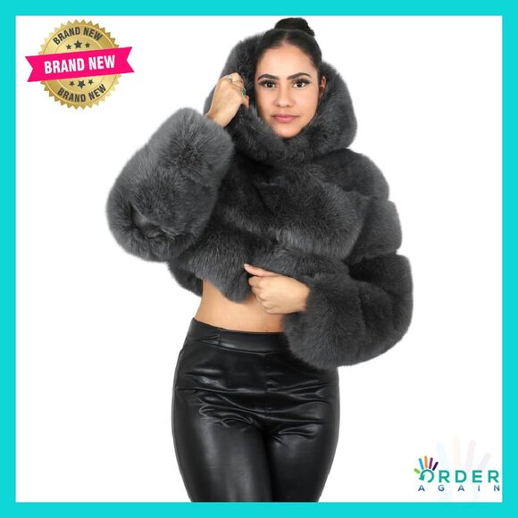 Jackets & Blazers - Faux Fox Fur Hooded Bolero Cropped Jacket Luxury Winter Chic Layered